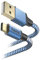 Hama Ladekabel „Reflective“ USB A auf USB C, Nylon, 1,5m (Schnellladung, Handy Ladekabel, Datenkabel, USB Kabel, Handykabel, USB Typ A Typ C, Knickschutz, flexibel, vergoldet, maximal kompatibel) blau