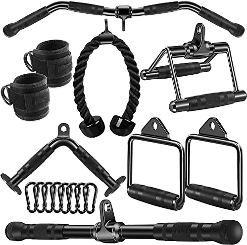 WNOEY Kabeltillbehör för gym, set med kabelmaskinstillbehör, fäste för latsdrag, fäste för tricepsdrag (set med 17 delar)