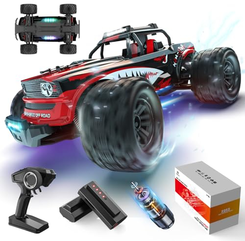DEERC Ferngesteuertes Auto 1:14 4WD RC Auto 40Km/H Monstertruck mit LED Licht, 2 Akku für 40 Min. Laufzeit, 2.4-GHz All-Terrain Crawler Spielzeug Geschenk für Erwachsene, Kinder