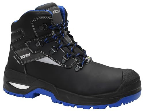 ELTEN Sicherheitsschuhe Stefano XXSG Black-Blue Mid ESD S3S, Damen und Herren, Leder, Stahlkappe, leicht, robust 48, Schwarz-Blau