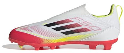 adidas Unisex niños F50 League Laceless Football Boots FG/MG Kids, Cloud White/Core Black/Solar Yellow, 33 EU
