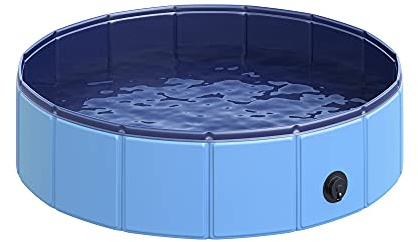 PawHut Piscina per Cani in Plastica Pieghevole per Animali Ø80 x 20 cm Blu | Piscina con Bordo Stabile, per Animali Domestici