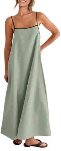 Shy Velvet Women's 2025 Summer/Fall Linen Maxi Dress Contrast Spaghetti Strap Dress Backless Casual Party Slip Dresses, Soybean Green, XL