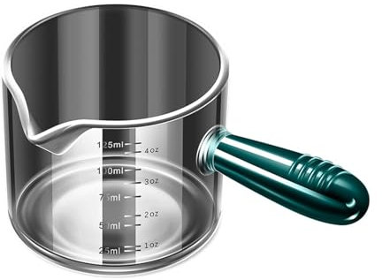 FOVNOT Caffè Espresso Misurare Tazza, 60ml/125ml Caffè Espresso Sparo Bicchiere Tazze Caffè Espresso Tazze con A Forma di V Bocca E Doppia Scala Adatto per Caffè Espresso (Manico verde-125ml)