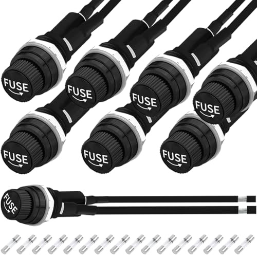 MKBKLLJY 8st panelsäkringshållare 5 x 20 mm 12 V DC 250 V AC vattentät väderbeständig med skruvlock Försvetsad tråd säkringshållare 16 glasrörssäkringar