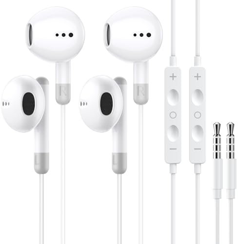 2 Pack in Ear Auriculares con Cable, 3,5 mm Jack Auriculares con Micrófono y Control de Volumen, HiFi Estéreo Cancelación Ruido Auriculares Compatibles con MP3/4 una Variedad de Dispositivos de 3,5 mm