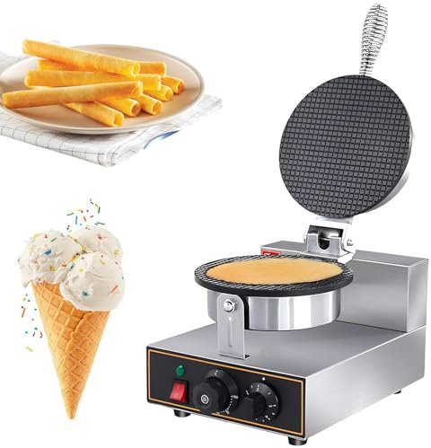 FfiMe Máquina para Hacer Conos de Helado eléctrica Comercial, máquina para Hacer Conos de gofres de 1200 W de Acero Inoxidable, máquina para Hacer gofres con Conos de Helado Profesional