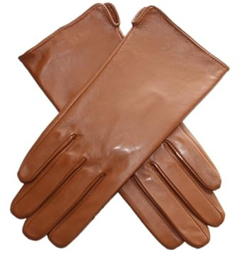 WENH Guanti in pelle Touch screen da donna in pelle di pecora sfoderato Guanti da guida e da guida in tinta unita alla moda sottili(Yellowish brown,8.5)