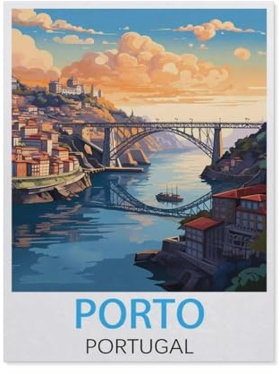BEAYODKP Peinture par numéros pour adulte，Affiche de voyage vintage de Porto Portugal，Kit de peinture à l'huile sur toile DIY avec pinceaux(40x50cm-AH61