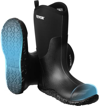 VEVOR Botas de Goma con Punta de Acero Hombre, Impermeables contra la Lluvia, Antideslizantes a Exteriores, Ligeros y Duraderos, para Fabricación, Construcción, Talla 9 EE. UU., 350 x 120 x 395 mm