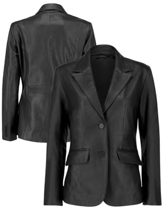 Leather Verse Classic 2 Button Blazer Giacca Auto Cappotti Per Le Donne, Nero - Vera Pelle, XXS