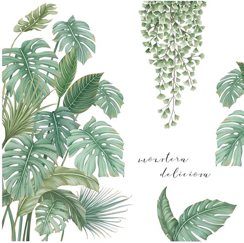 KAIYAYA Stickers Muraux Feuilles,2 Pièces Tropicales Vertes Autocollant Mural Nature Plante Tropical Stickers Muraux Plantes Feuilles Muraux Jungle Couloir,pour Murale Chambre Bureau Mur TV Salon