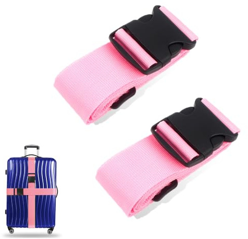 Luggage Suitcase Straps Set Adjustable Travel Packing Straps with Buckles Luggage Belts for Travel Bag Suitcase ((Pink,2))