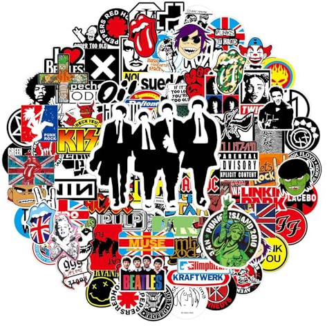 Dreamil Rock Band Punk Aufkleber 100 Stück Ein Klassischer Rocker-Sticker Pack Wasserdicht Vinyl Cool Metal Musik Aufkleber für Laptop Scrapbook Motorrad Koffer Skateboard Tee