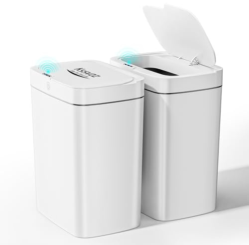 Kssvzz Set di 2 bidoni della spazzatura con sensore, 2 x 15 l, in plastica, impermeabile, con coperchio automatico, per cucina, bagno, soggiorno, ufficio
