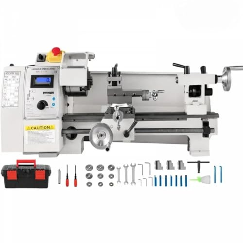 600W Mini Torno de Metal 210x350mm con Pantalla Digital Torno para Metal de Sobremesa con Velocidad Variable 2250RPM Torno de Metal para Torneado de Metales