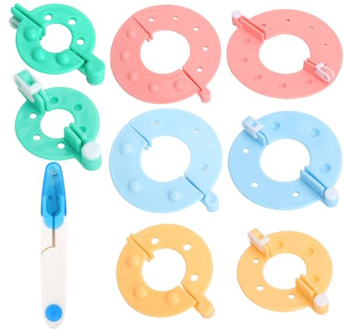 Set Pom Pom Maker 9 Piezas con Tijeras Pom Pom Kit con 4 Tamaños para Pompones de Lana Herramientas DIY para Tejer Manualidades y Decoración