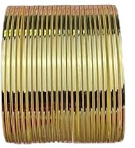 CHOHAN'S Handmade Shiny Bangles Set of 24 Lightweight Traditional Indian Bangles for Women & Girls, Skin-Friendly Multi-Color Ethnic Jewellery for Weddings, Festivals & Party Wear (Gold, S(2.4))
