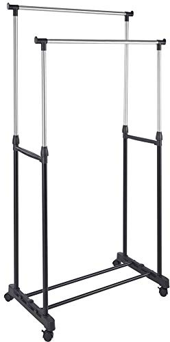 BAKAJI Stand Appendiabiti Allungabile da Terra in Acciaio Telescopico Allungabile con Ruote Attaccapanni 80 x 40 x 90/164 cm (Doppio)