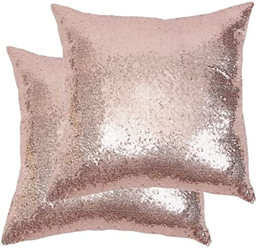 Eternal Beauty 2 fundas de cojín cuadradas de lentejuelas de color oro rosa de 20 x 20 pulgadas, fundas de almohada brillantes para decoración del hogar y fiestas con cremallera invisible (50 x 50 cm)