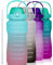 VENNERLI Drinking Water Bottle with Straw & Motivational Time Marker 2.2L BPA Free Leak proof Free Non-Toxic for Fitness,Gym and Outdoor Activity Sports Bottle 64oz (Green Gradual Pink)