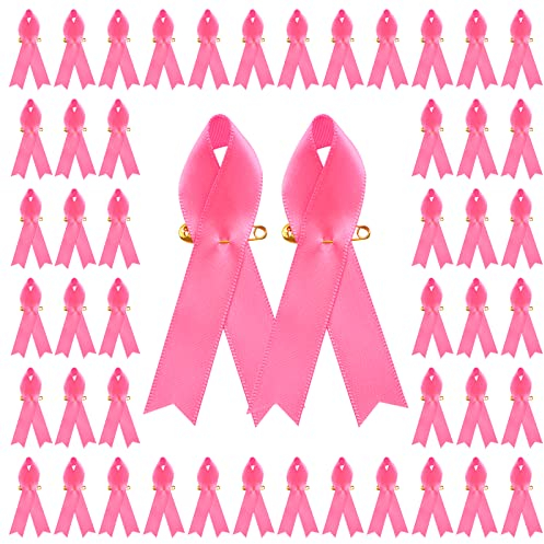 WANDIC Octobre Rose Lot de 100 broches en ruban rose satiné pour la sensibilisation au cancer du sein Broche avec épingles à nourrice Pour homme et femme Décoration de vêtements