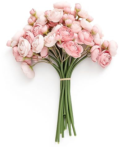 Ling's moment Ranunculus Artificial Flower, Faux Silk Mini Ranunculus Flowers for DIY Bouquet, Bulk Fake Wedding Filler Flowers for Centerpieces Arrangements Bridal Shower Decorations, Dusty Rose