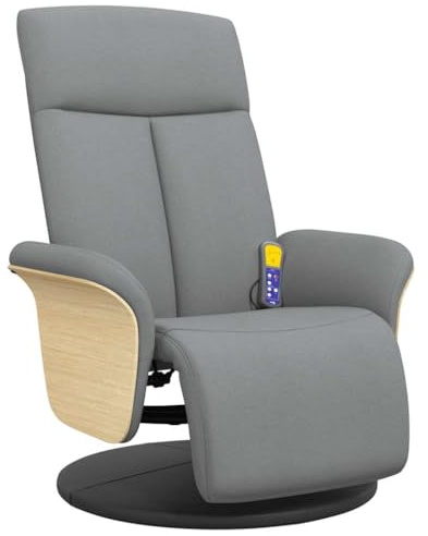 vidaXL Massagesessel ohne Netzadapter, Sessel Verstellbare Rückenlehne Fußteil, Drehbar Fernsehsessel Relaxsessel mit Vibrationsfunktion, Liegesessel Polstersessel Ruhesessel, Hellgrau Stoff