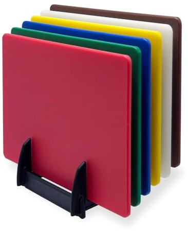HENDI Set di 6 taglieri HACCP con supporto, lisci, 6 colori diversi, 6 pezzi, 450x300x(H)10mm, polietilene, polipropilene
