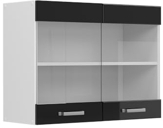 ViccoUniversalväggskåpR-Line,Svart högblank,80 cm med glasdörrar