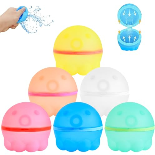 Giugio 6 stycken återanvändbara vattenballonger, vattenbomber, återanvändbar magnet, silikon återanvändbara vattenbomber för barn och vuxna, vattenbomber, silikon för utomhusbruk (A)