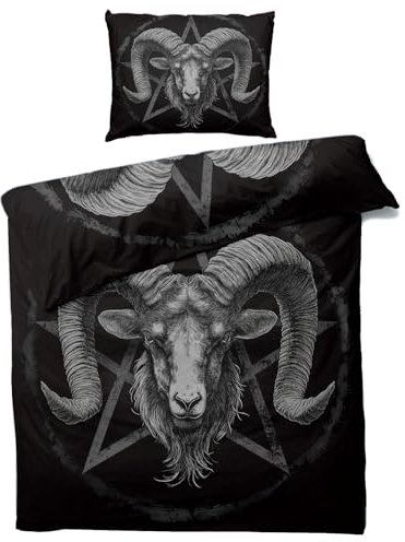 MOBEITI Gothic Bettwäsche 135x200, Pentagramm Satanische Wendebettwäsche, Weiche Kuschelige Mikrofaser Bettbezug Set 2teilig, 1 Kissenbezug 80x80, mit Reißverschluss -MO&180