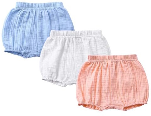 AOOPOO Lot de 3 Shorts en Coton et Lin pour Bébé Enfant Fille Garçon Eté Bloomer Couvre-Couche Mignon Culotte sous-vêtements Souple Confortable Pantalon Court Respirant Slips Elastique