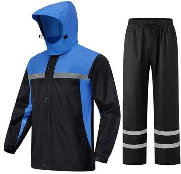ProHydra Tuta antipioggia da uomo con prese d'aria, riflettente, impermeabile, traspirante, per lavoro, golf, pesca, escursionismo, Nero e blu., XX-Large