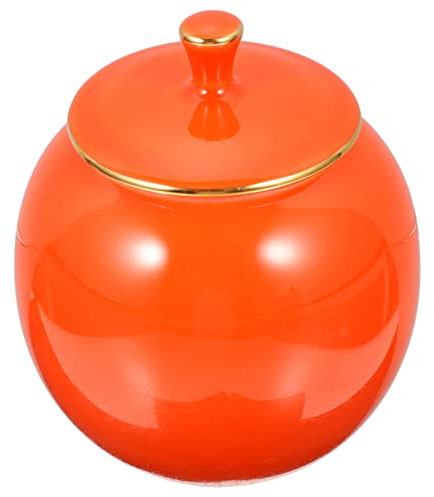 CIYODO Ceramic Tea Storage Jar with Airtight Seal, Orange Glaze Loose Tea Leaf Canister, Ceramic Sugar and Candy Storage Jar for Kitchen and Home Use
