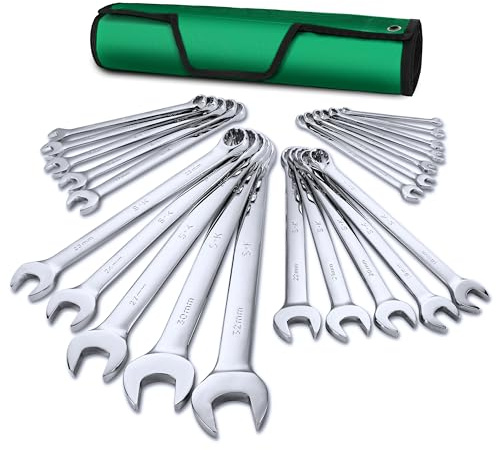SK Combination Wrench Set, Metric 6 to 32mm, 22-Piece, SuperKrome Finish, Premium CR-V Construction, with Rolling Pouch