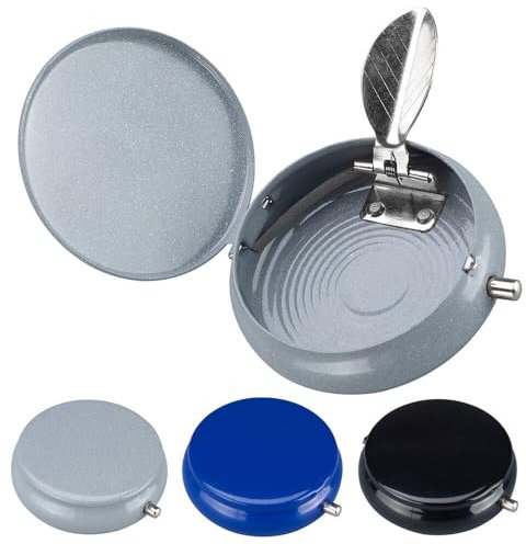 Murago - 3er Set Taschenaschenbecher - mit Deckel geruchsdicht Metall schwarz blau grau Kleiner Mini Taschen Ascher Reiseaschenbecher