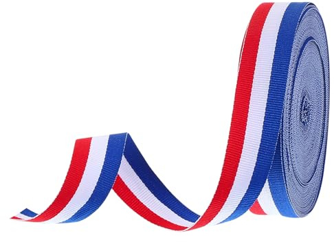 PATIKIL 1 Rouge Blanc Bleu Ruban Gros-Grain Rayé, 25 Yard Ruban en Tissu Polyester à Rayures Double Face pour Emballage Cadeau, Fabrication de Nœuds, Vêtements, Décorations de Noël