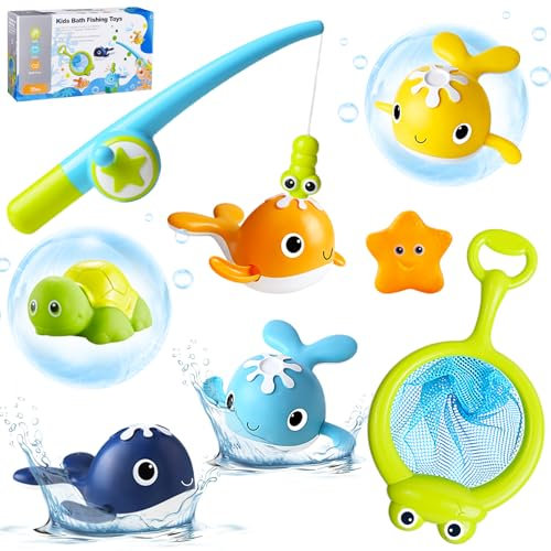 KIMIGO Juguetes Baño Bebé ,Juguetes Bañera para Bebe, Baby Bath Toys , Juego Pescar Peces, Conjunto Juguetes para Niños Pequeños de 1, 2, 3, 4, 5, 6 Años(8 Piezas )