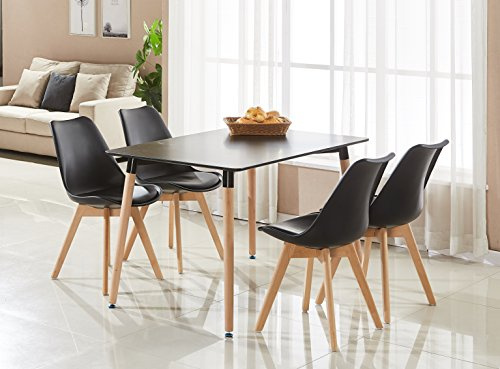 P&N Homewares Rectangular Dining Room Table Set for 4 - Wooden Dining Table & Dining Room Chairs Set of 4 with Cushions - PU Padded Seat w/Solid Wood Legs - Modern Scandinavian Dining Set