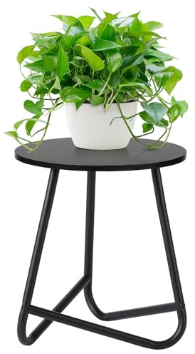 HDANI 35cm Rund Pflanzenständer,Blumenständer,Pflanzenregal aus Holz und Metall,Modernes Regal für Zimmerpflanzen für Wohnzimmer, Balkon und Büro,Schwarz