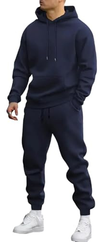 Genérico Chandal Hombre Completo Conjunto Deportivo Hombre Deporte Sudadera Termica Gimnasio Conjunto Invierno Mens Activewear Moda 2#Marina de Guerra XL