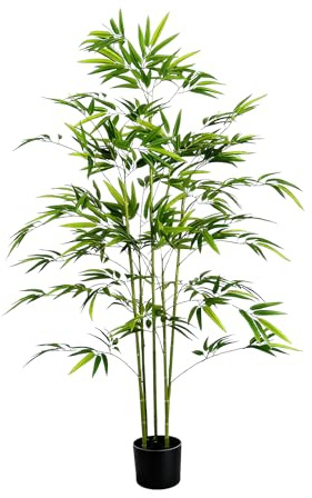5FT Artificial Bamboo Tree 150CM Large Artificial Plants Indoor, Tall Fake Plant with Realistic Leaves & Wood Trunk – Faux Plants for Indoors, Artificial Indoor Plant for Home, Office & Modern Decor
