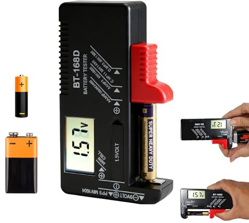 Comprobador de Pilas Digital,Universal Probadores de Batería Domésticos,para AA, AAA, C, D, 9V, 1,5V y Pilas de Botón (Modelo: BT-168D)