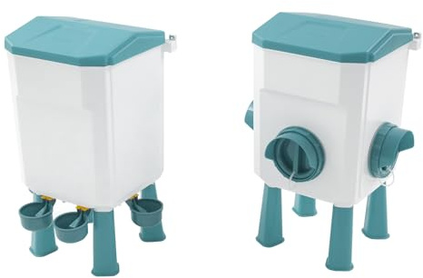 Distributeur automatique de nourriture et abreuvoir pour poulets - Avec grands réservoirs de 12 kg/11 l et pieds stables - Pour poulailler et jardin - Bleu