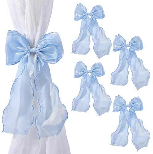 WEBEEDY 4 piezas de lazos de cinta de encaje azul francés para cortinas con lazo de seda y lazos de cortina decorativos para el hogar, dormitorio, decoración gótica Accesorios de cortina