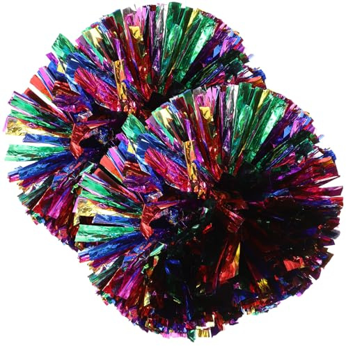 MAGICLULU Pompons de Cheerleading Métalliques 2 Pièces Poignée Colorée pour Spectacles de Danse et Compétitions Sportives