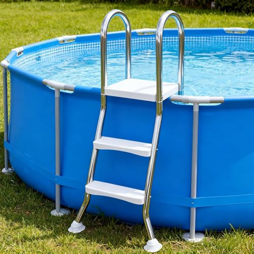 LHFJ Échelle de Piscine en Acier Inoxydable 304 pour piscines Hors Sol, escalier à Double Main Courante de 2/3/4/5 marches, marches épaissies antidérapantes et Robustes, supporte 550 LBS,33 in