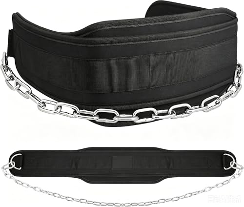 Ceinture de dip avec chaîne - Ceinture de traction pour poids supplémentaire - Ceinture de poids pour dips et calisthénics - Jusqu'à 250 kg - Pour homme et femme