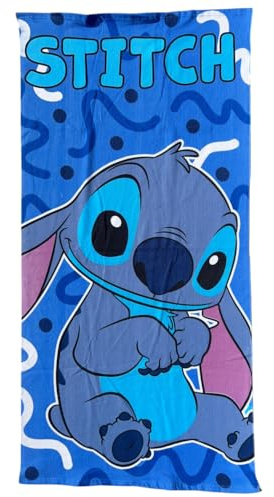 CARTOON Telo Mare Bambino Stitch 70x140 cm Asciugamano Microfibra 100% Poliestere Asciugatura Rapida Telo Spiaggia Piscina Blu Disney Idea Regalo